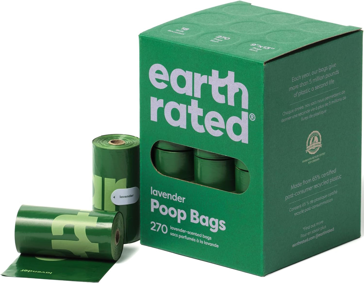 Leak-Proof Extra Thick Dog Waste Bags, Lavender Scented, 270 Count Refill Rolls