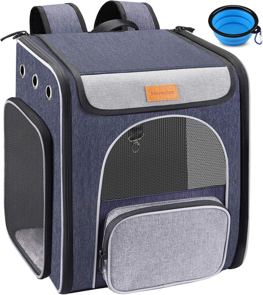 Cat Carrier Backpack - Foldable and Breathable Pet Carrier for Cats and Small Dogs with Safety Leash and Folding Bowl, Perfect for Travel, Camping, and Hiking